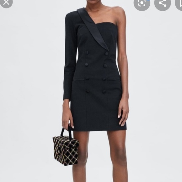 Black One Shoulder Tuxedo Dress 